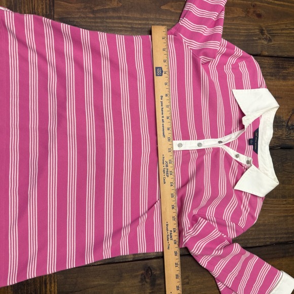 Brooks Brothers 346 Women's Pink Striped 3/4 Sleeve Polo‎ Shirt White Trim L - Picture 5 of 6